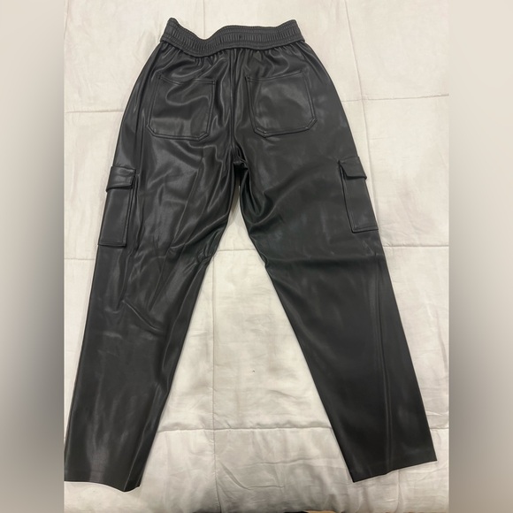 Zara Black Faux Leather Cargo Pants - Size Small - Picture 2 of 3